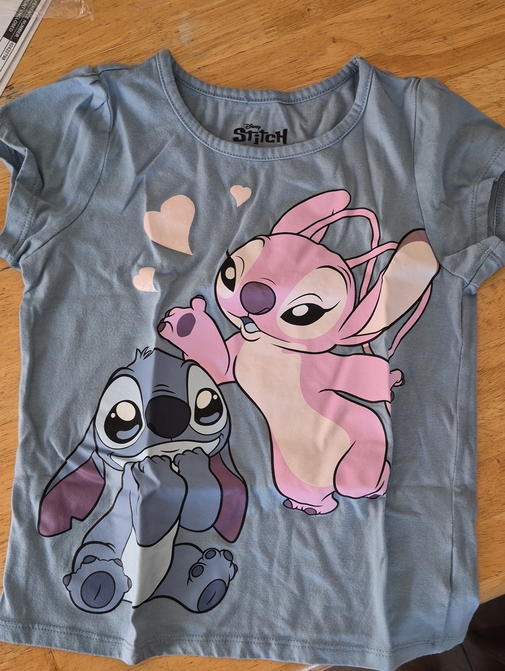 Disney Light Blue Tee with Pink and Blue Stitch Characters